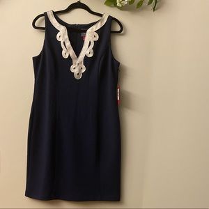 Vince Camuto V-neck Navy Applique Sheath Dress